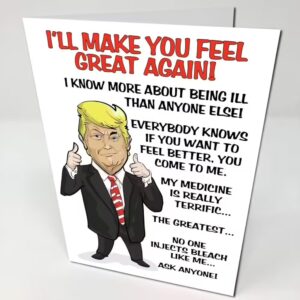 White Birthday Card with a cartoon photo of Donald trump and get well soon text