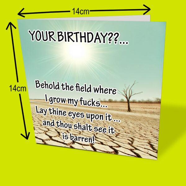 Field Of Fucks Card with measurements