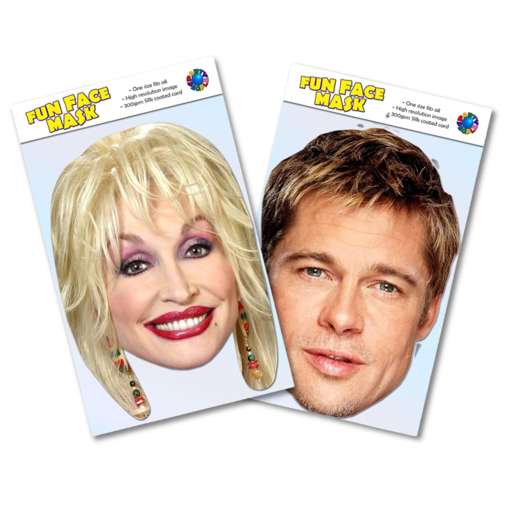 Image of Dolly Parton and Brad Pitt Celebrity Face Masks - Ready To Wear