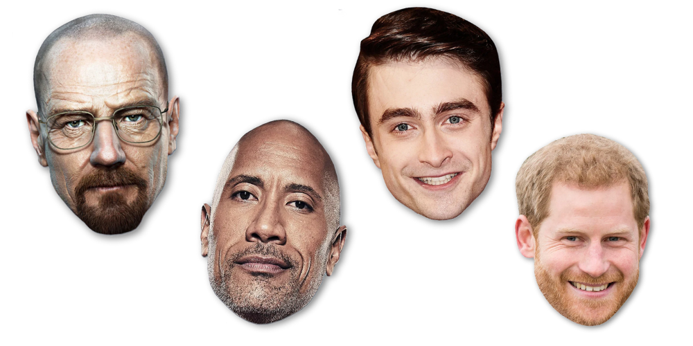 Walter White, Dwayne Johnson, Daniel Radcliffe, and Prince Harry Celebrity Face Masks - Ready To Wear