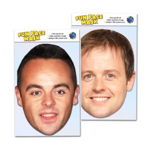 Realistic face masks of TV presenters Ant and Dec.