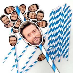 Blue and White Personalised Face Straws - Customised with Your Own Photos