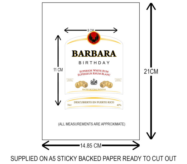 White Rum Label dimensions