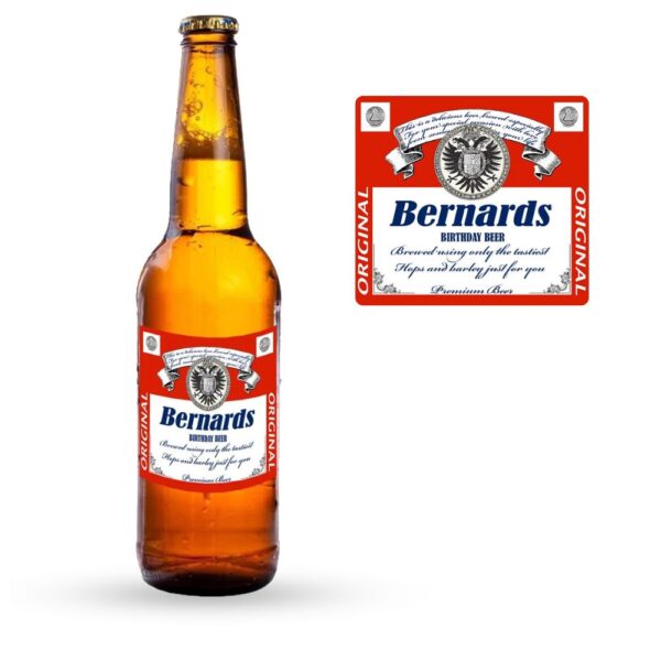 Personalised Beer Bottle Label with Budweiser Style