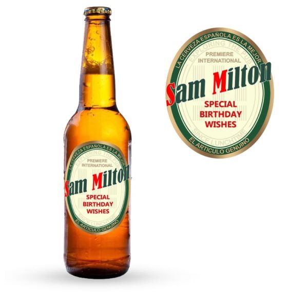 Personalised Beer Bottle Label with San Miguel Style