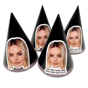 Personalised Black Party Hat with Custom Text and Photo