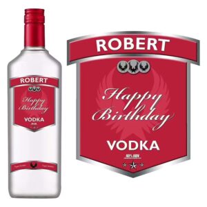 Personalised Vodka Bottle Label in a Smirnoff style with happy birthday written on it as a personalised message.