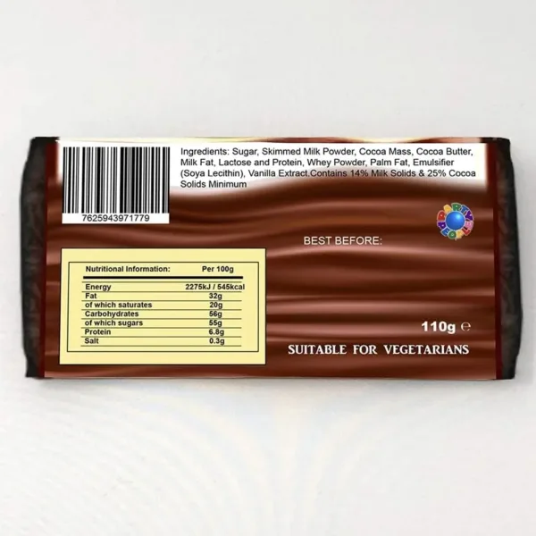 Back of Personalised Chocolate Bar