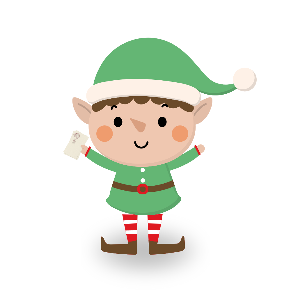 Cartoon Elf holding Letters