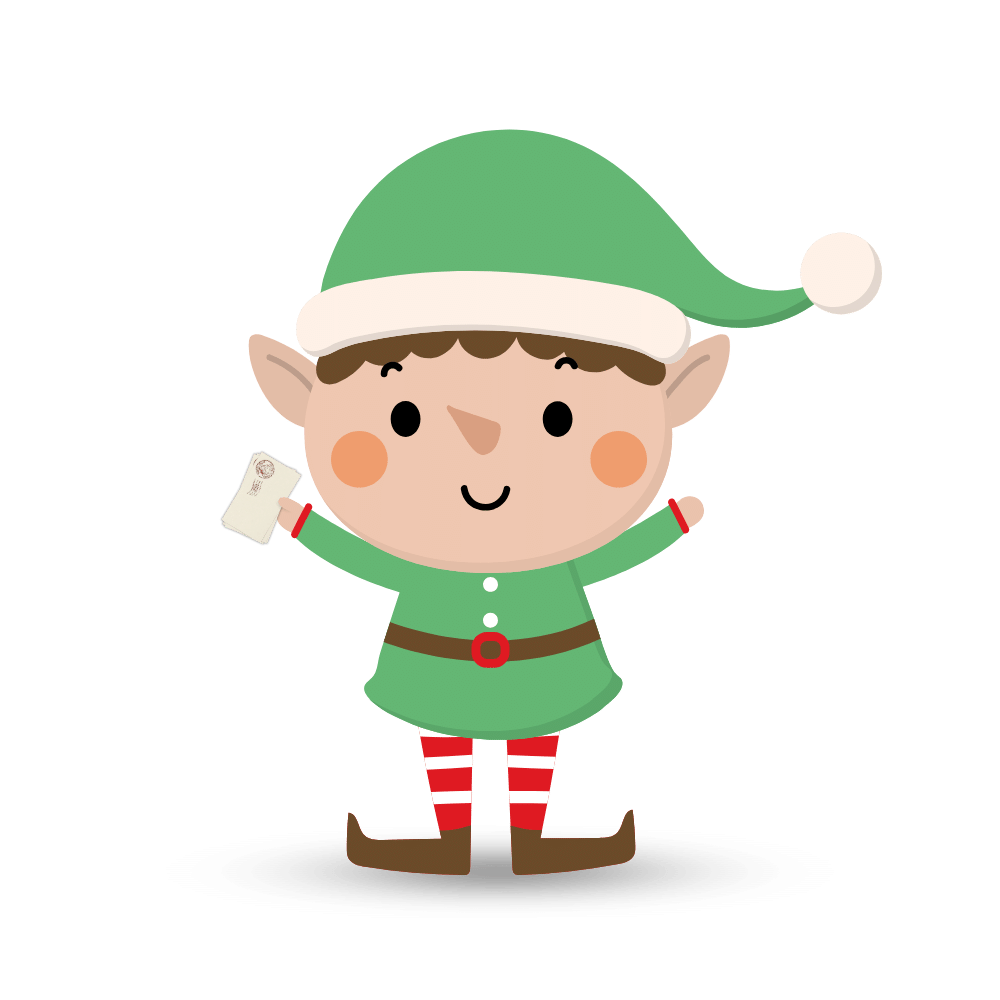 Cartoon Elf holding Letters