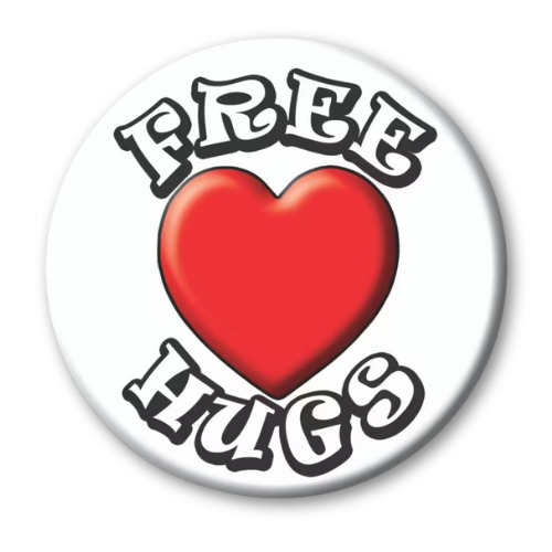 Free hugs badge with red love heart