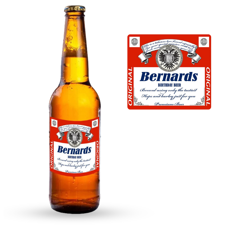 Personalised Beer Bottle Label with Budweiser Style