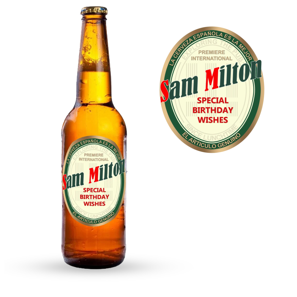 Personalised Beer Bottle Label with San Miguel Style