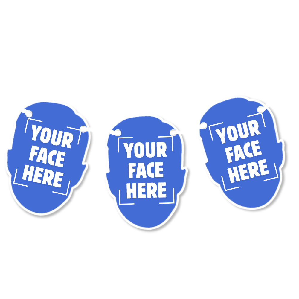 3 Personalised Bunting with text "Your Face Here on"