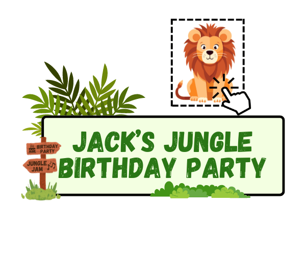 Green Jungle themed birthday party invite