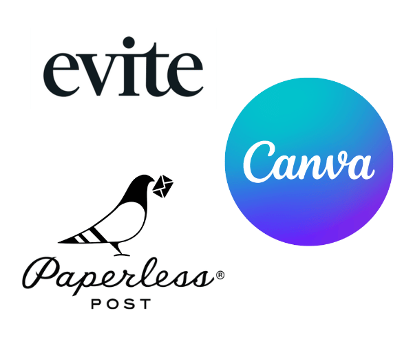 Evite logo, Paperless Post logo and Canva logo