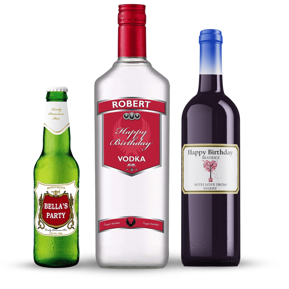 Personalised Bottle Labels including beer, vodka and wine