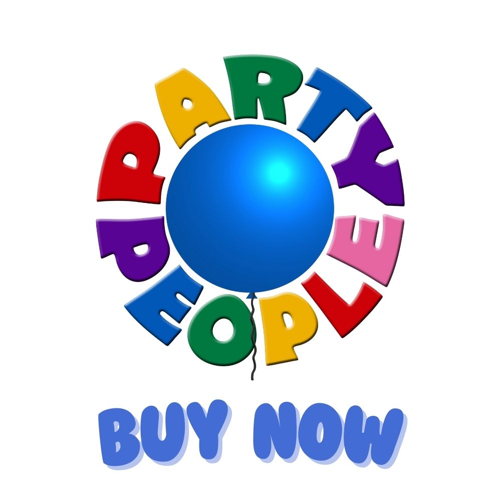 Party People logo with colourful letters and a blue balloon, accompanied by the text 'Buy Now'.