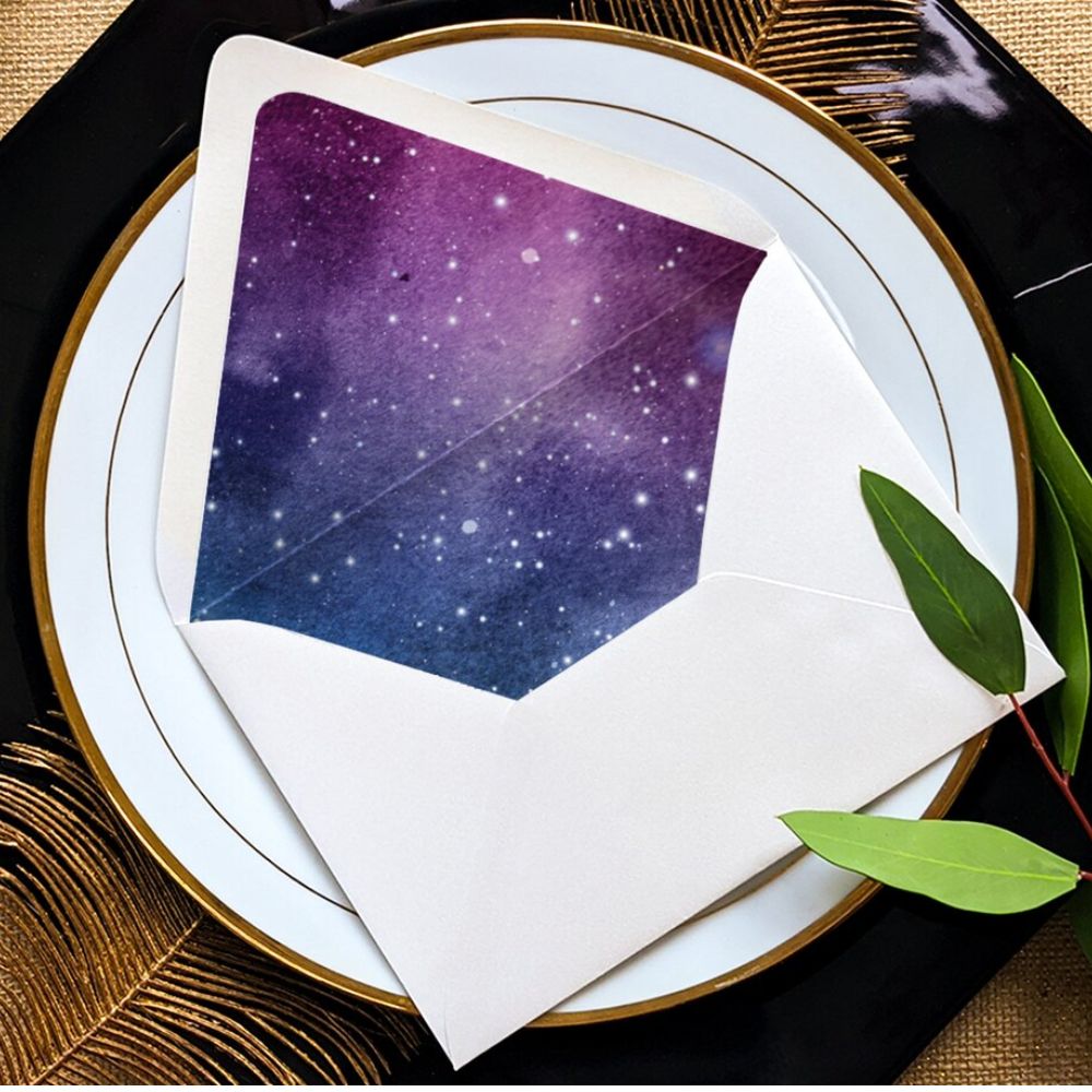 Elegant themed envelope with a galaxy-inspired design, perfect for setting the tone of your event and impressing guests right from the start.