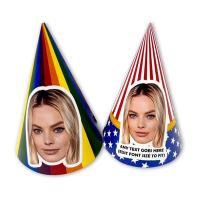 Custom party hats with the birthday person's face, adding fun to any celebration.