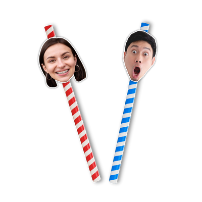 Red and Blue Personalised Face Straws