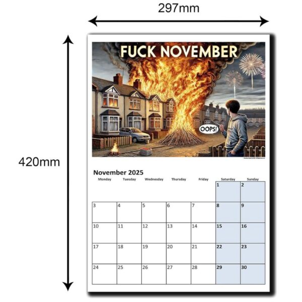 Dimensions of the Fuck the Year 2025 Calendar